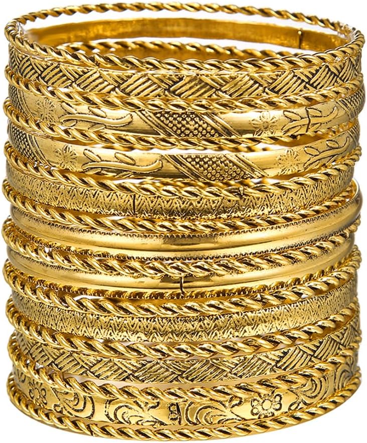 RINTOLER Store 16Pcs Gold Bangle Bracelets for Women - Multi Layer Stackable Textured Bracelets Boho Jewelrys Set. - Image 1